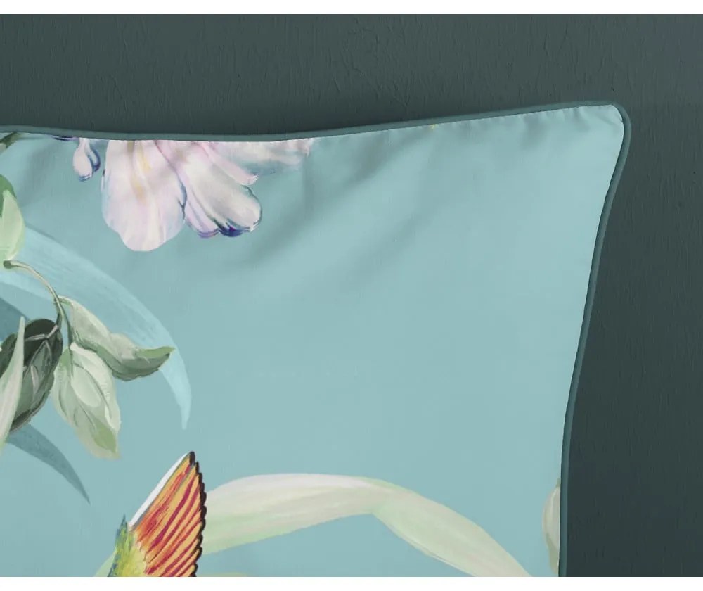 Синьо единично удължено спално бельо от памучен сатен 140x220 cm Fungi – Descanso