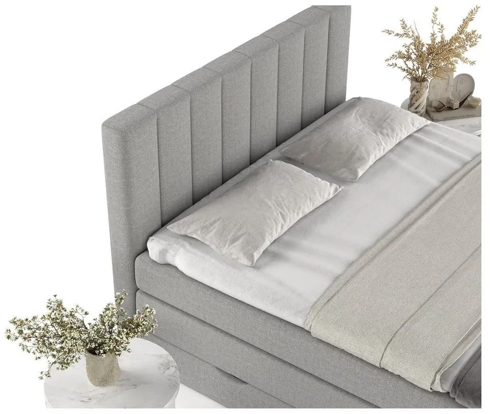 Светлосиво боксспринг легло с място за съхранение 140x200 cm Ruby – Maison de Rêve