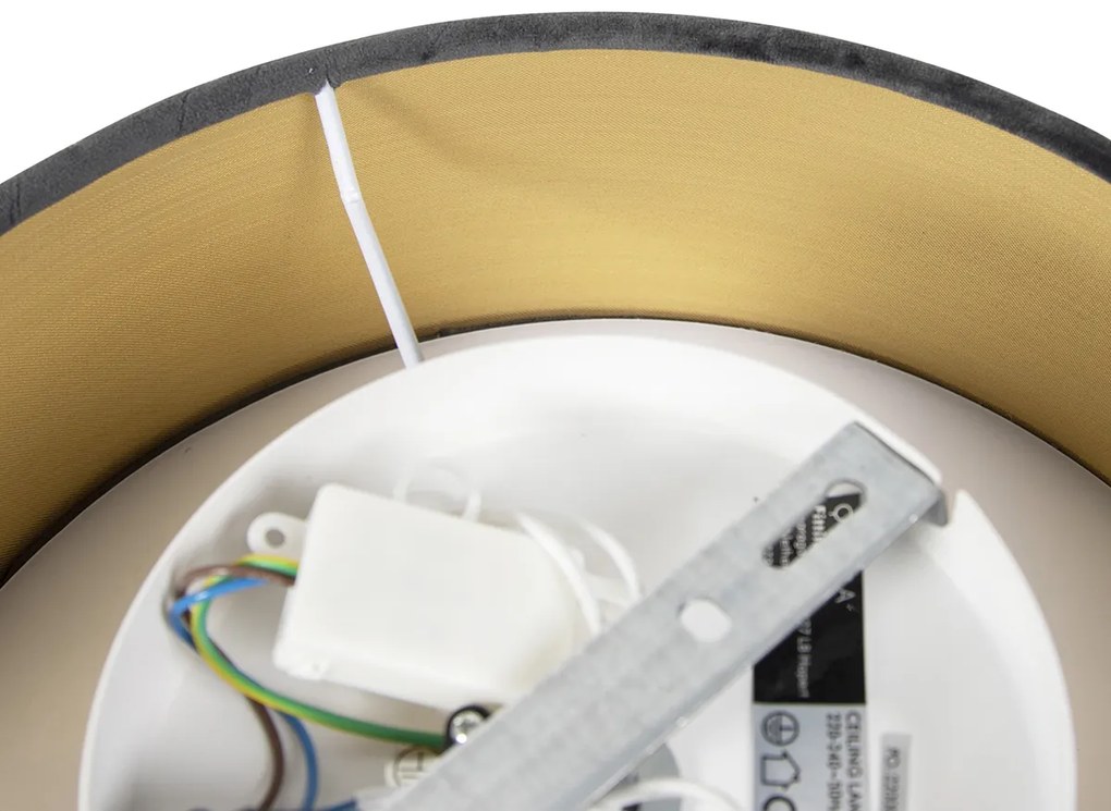 Модерна таванна лампа сива 30 см със златен интериор - Drum