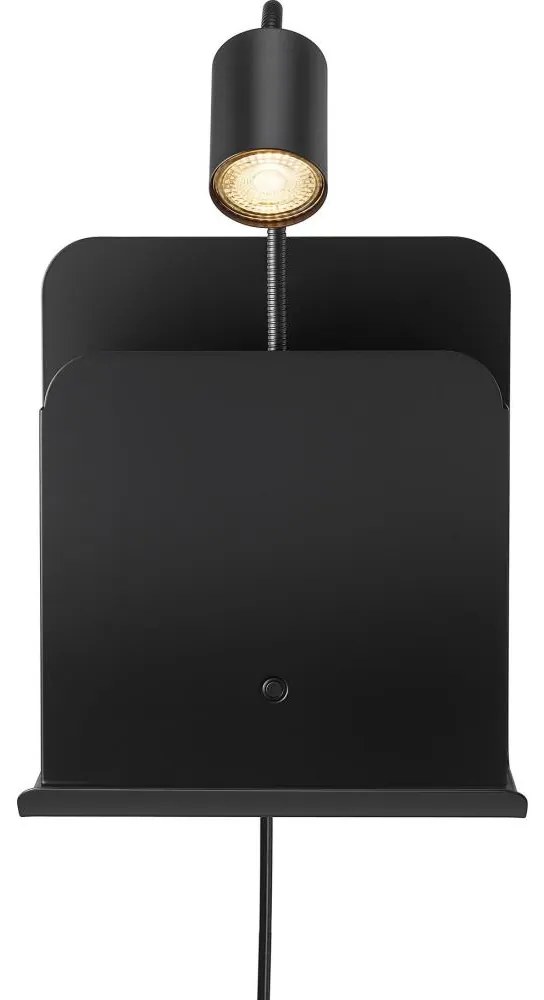 Nordlux - Стенно осветително с USB и рафт ROOMI 1xGU10/8W/230V черно