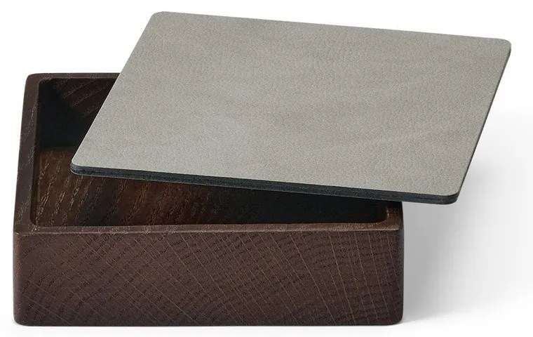 Дървена декоративна кутия за съхранение от еко кожа с капак в светлосив и кафяв цвят 11x11x3,5 cm Square Nupo – LIND DNA