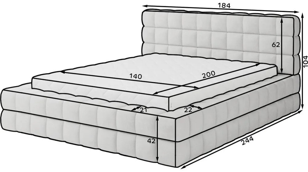 Бяло тапицирано двойно легло с място за съхранение и включена подматрачна рамка 140x200 cm Dizzle – ELTAP