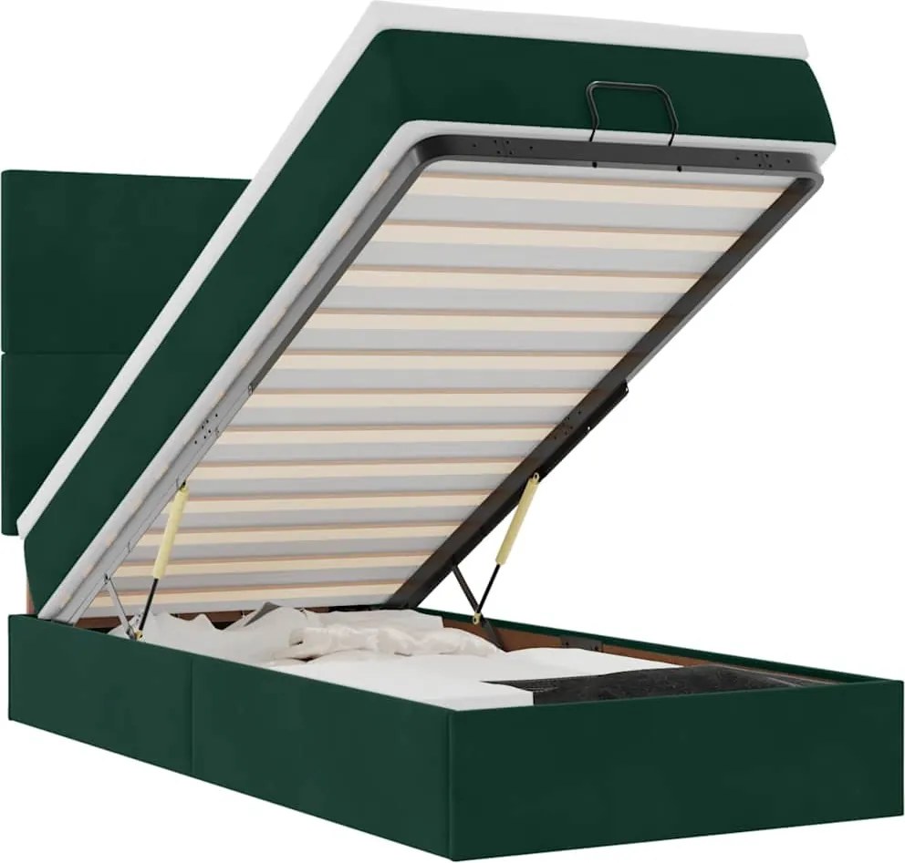 3314225 vidaXL Османска легло с матраци и LED, тъмнозелено, 90x200 см, кадифе