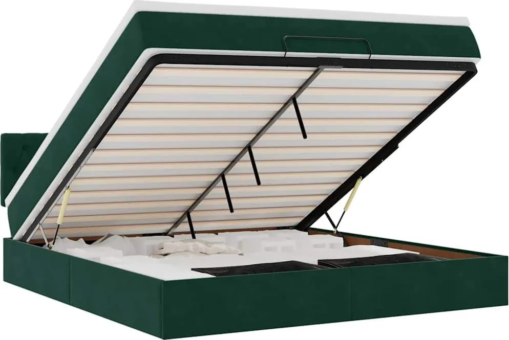 3312707 vidaXL Османска легло с матрак и LED, тъмнозелено, 160x200 см, кадифе