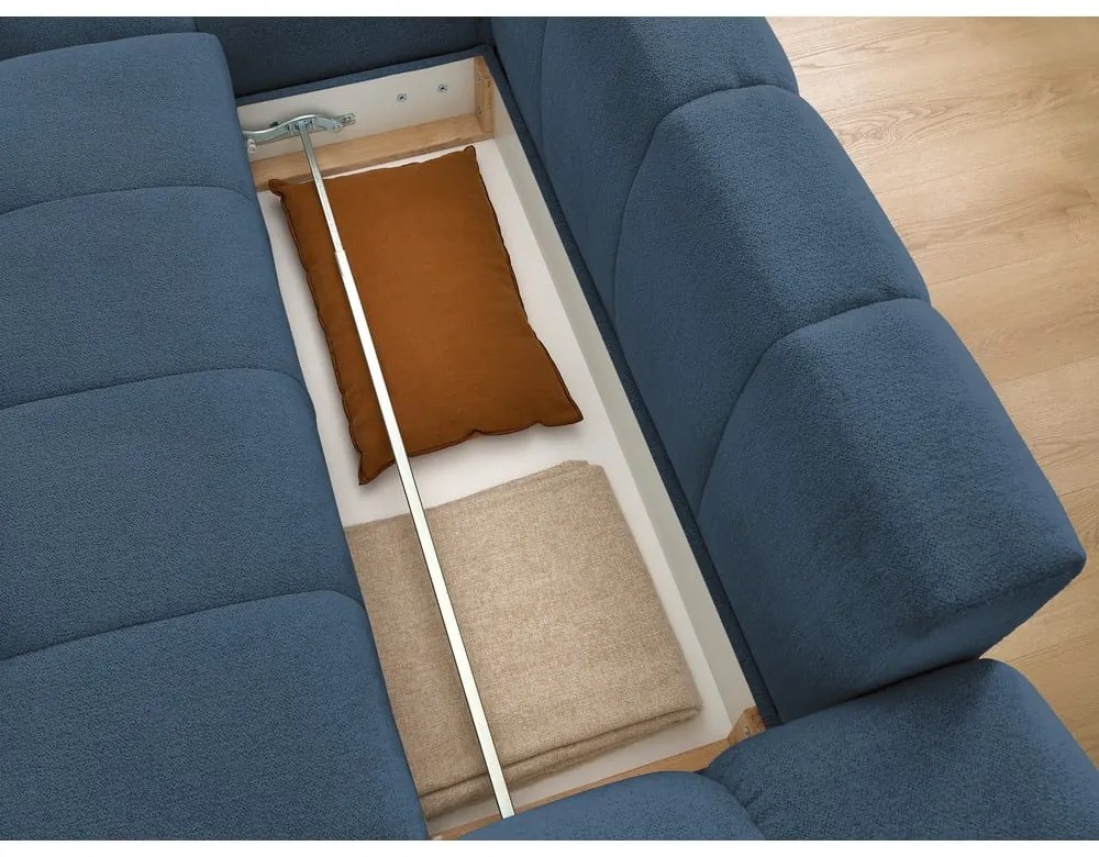 Тъмносин шенилов сгъваем/с място за съхранение ъглов диван (ляв ъгъл) Everest – Bobochic Paris