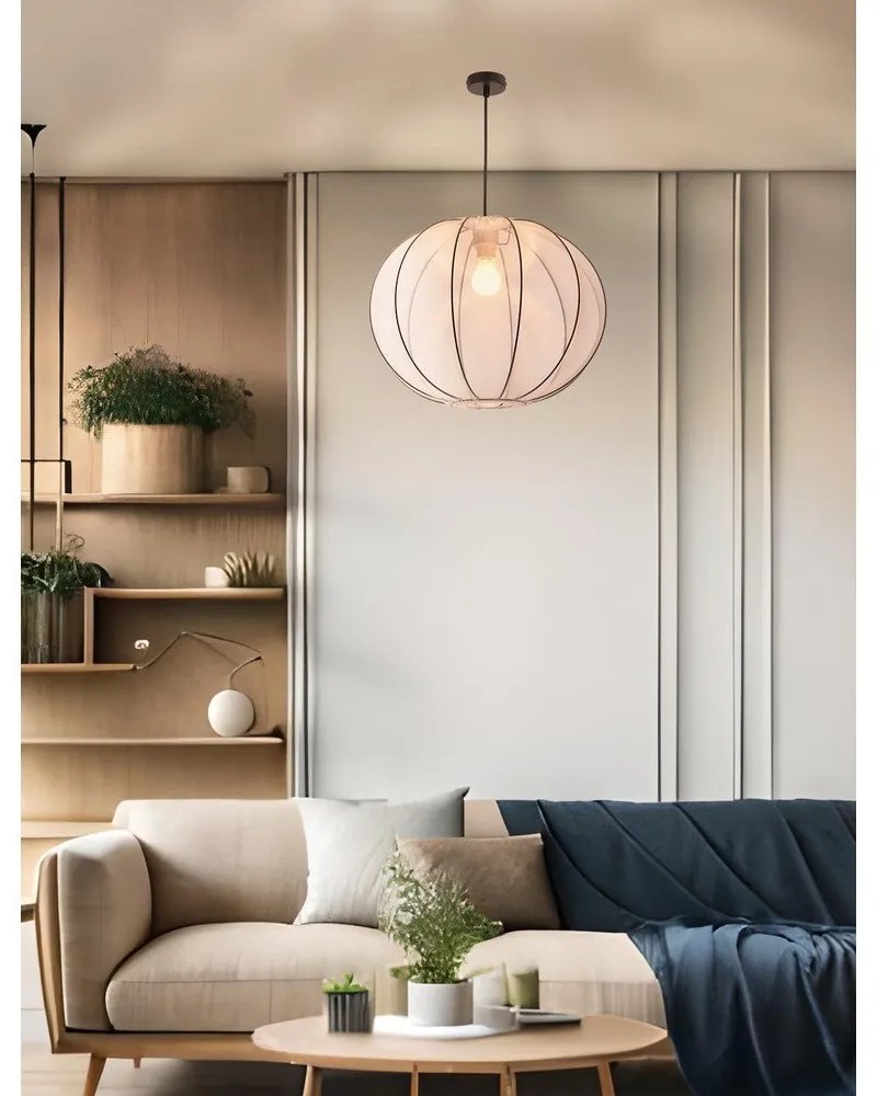 Бяло висящо осветително тяло с текстилен абажур ø 52 cm Mellow – Candellux Lighting