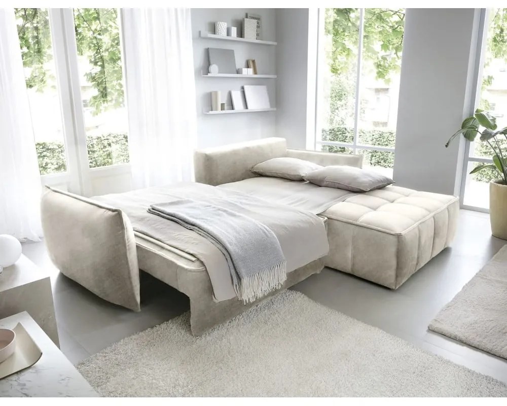 Бежов кадифен разтегателен ъглов диван с място за съхранение (десен ъгъл) Campo – ELTAP