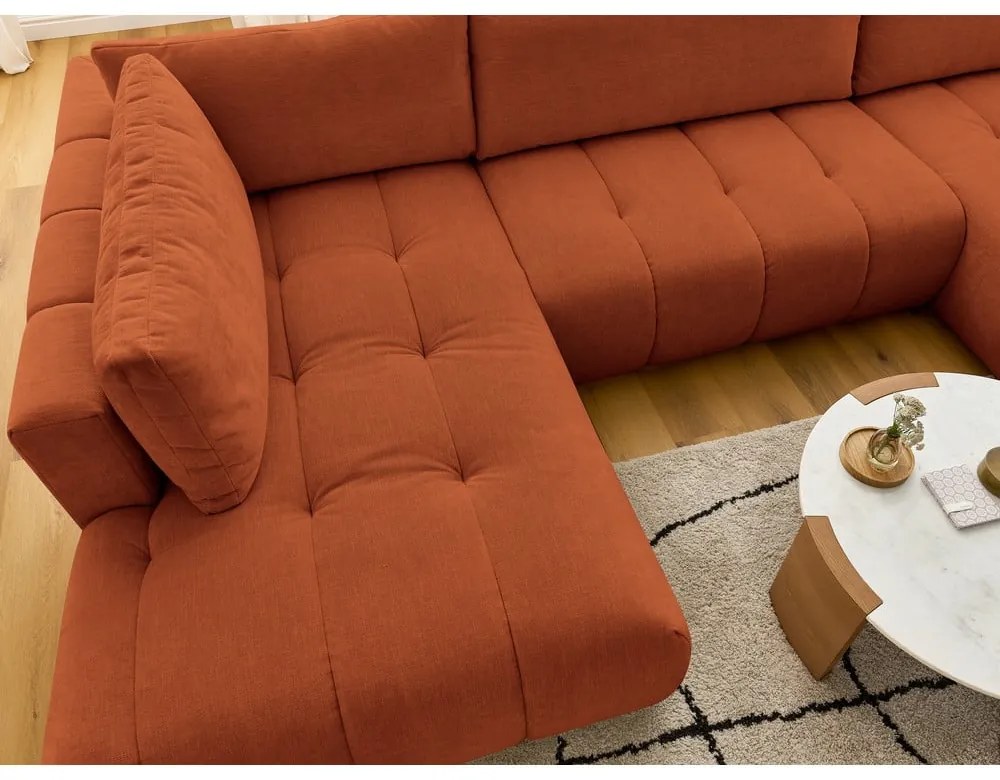 Сгъваем/с място за съхранение ъглов диван в тухлен цвят (ляв ъгъл/U форма) Fuji – Bobochic Paris