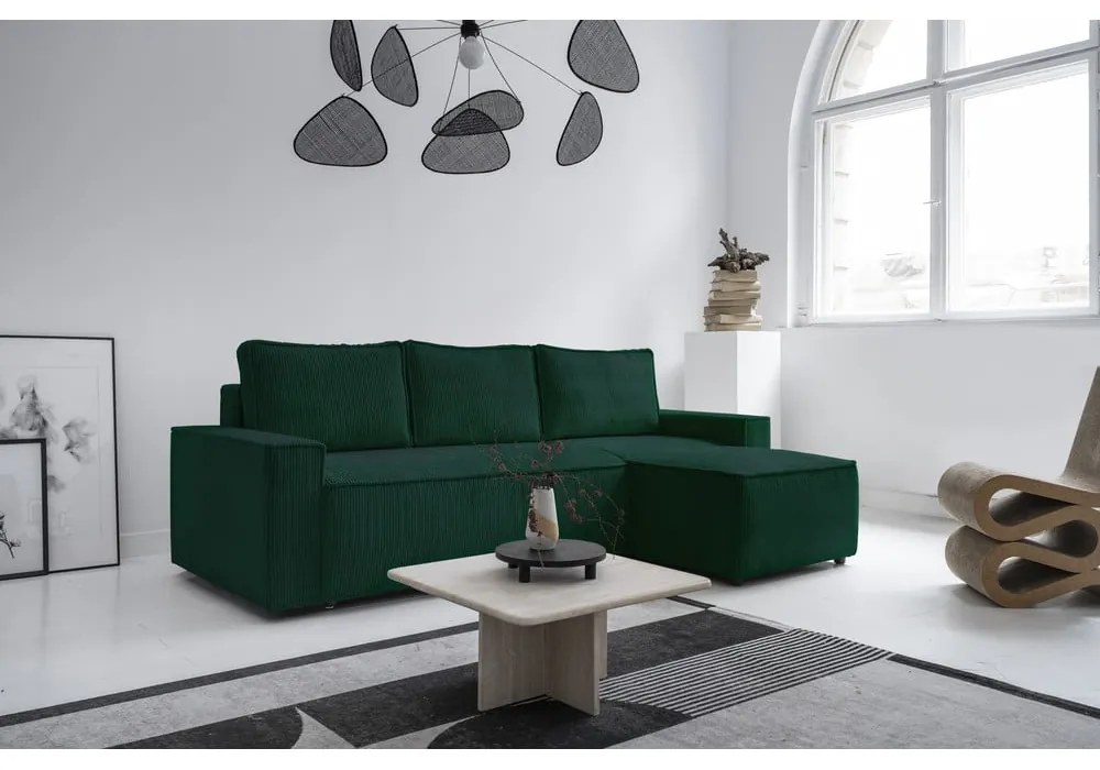 Тъмнозелен разтегателен ъглов диван от рипсено кадифе (променлив) Brave Dave – Miuform