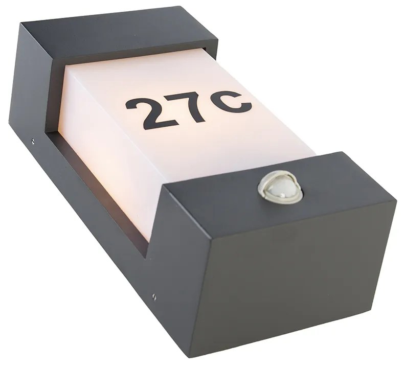 Външна стенна лампа тъмно сива IP44 с датчик за движение - Tide