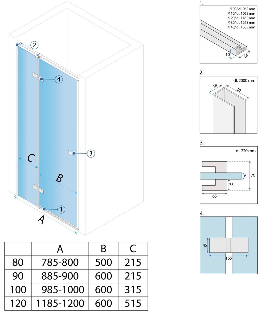 Врати за душ кабини Rea Atlas 100 Chrome