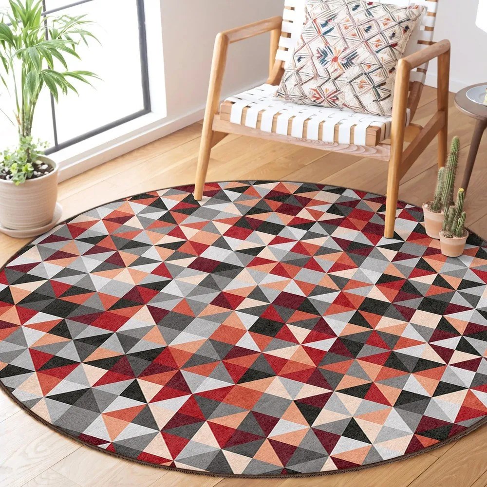 Червено-сив кръгъл килим подходящ за пране ø 120 cm Ignite – Mila Home