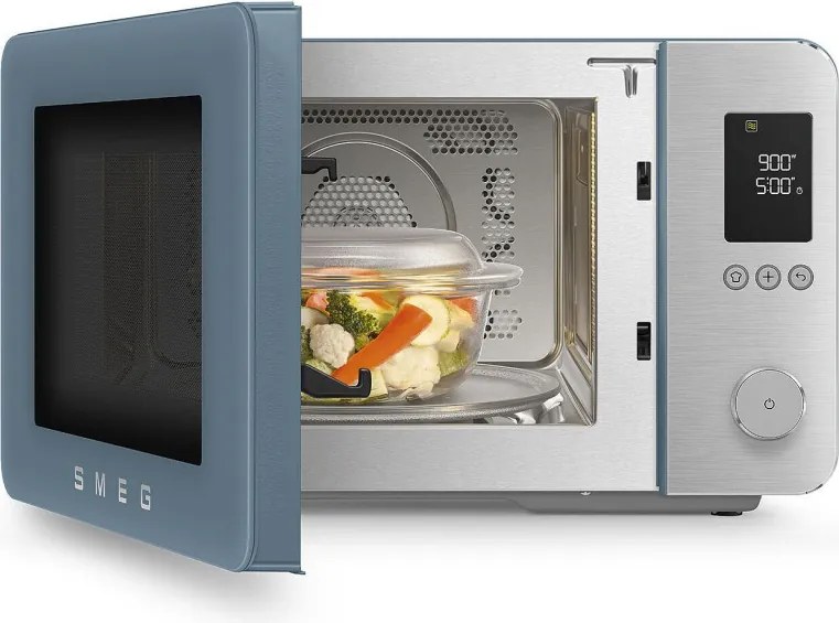 Комбинирана микровълнова фурна с горещ въздух SMEG Collezione MOC02SBMEU, 900W, 27 л, 25 програми, Плавно затваряне, Индивидуални настройки, Син