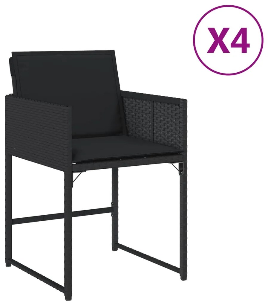 365001 vidaXL Градински столове с възглавници, 4 бр, черен, полиратан