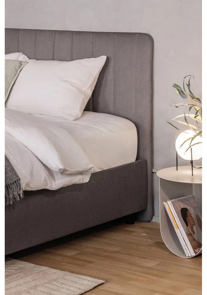 Сиво тапицирано двойно легло с място за съхранение и включена подматрачна рамка 160x200 cm Myra Slim Line – Bonami Selection