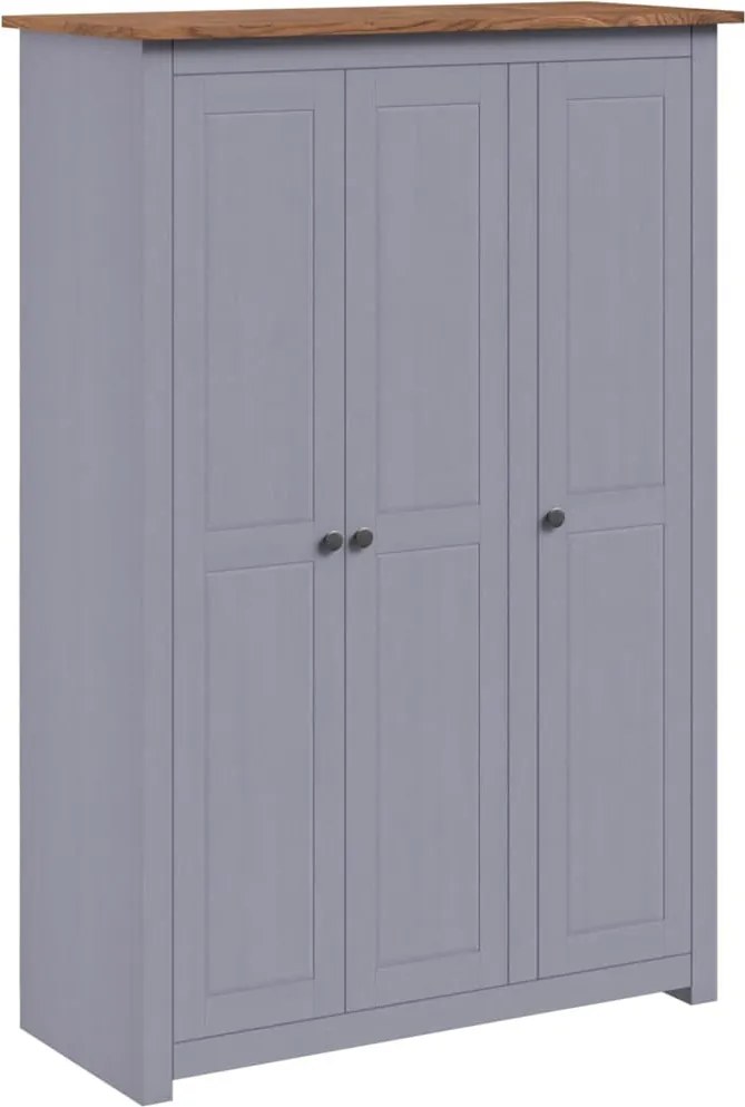 282662 vidaXL Гардероб с 3 врати, сив, 118x50x171,5 см, бор, Panama Range