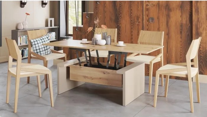 СПЕЙС Дъб Артисан/Бежов (Шампанско) - РАЗТЕГАТЕЛНА ХОЛНА МАСА С ПОВДИГАЩ МЕХАНИЗЪМ