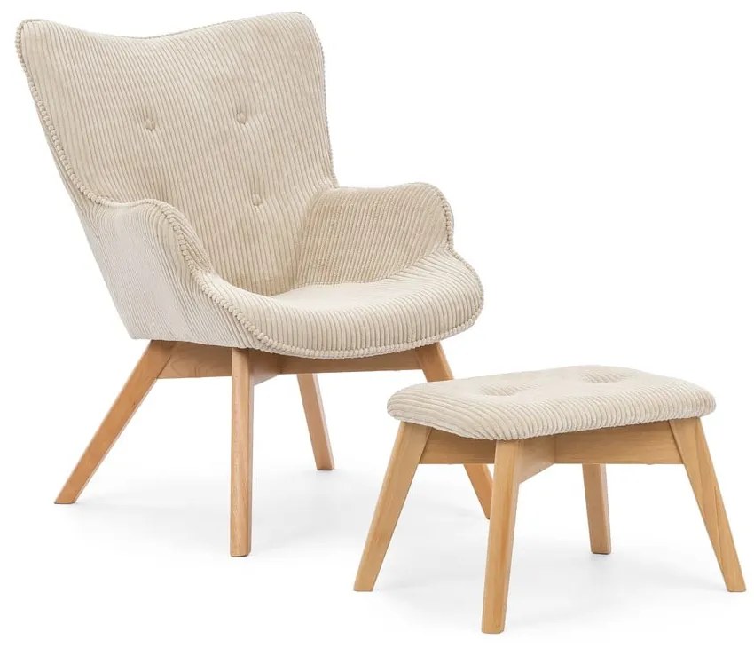 Бежов фотьойл с табуретка от рипсено кадифе Niko – Ropez