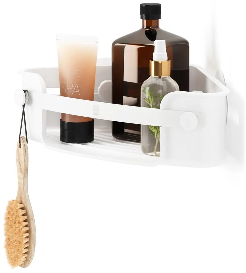 Бял ъглов рафт за баня без пробиване от рециклирана пластмаса Flex – Umbra