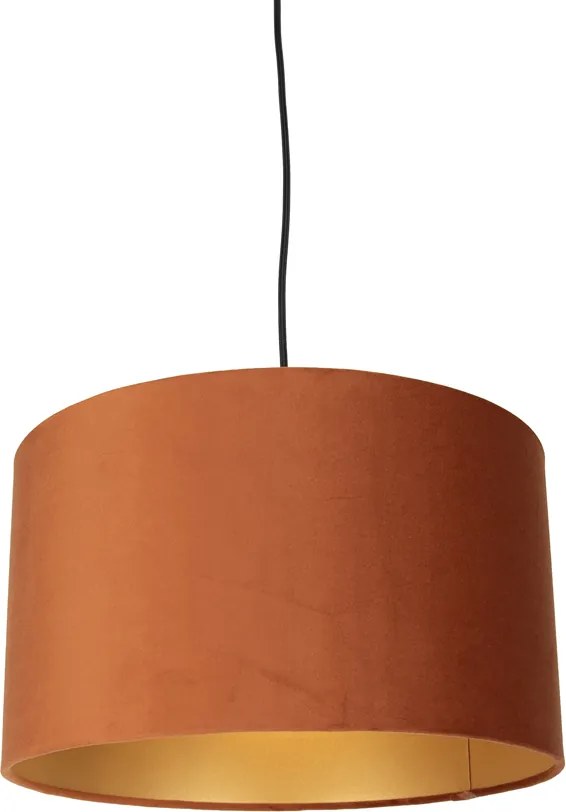 Hanglamp zwart met stekker en oranje kap met gouden binnenkant 35cm - Cavalux