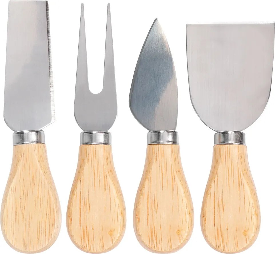 Бамбукова дъска за сирена с магнитна лента,върху която са поставени 4 бр. различни ножове от неръждаема стомана.