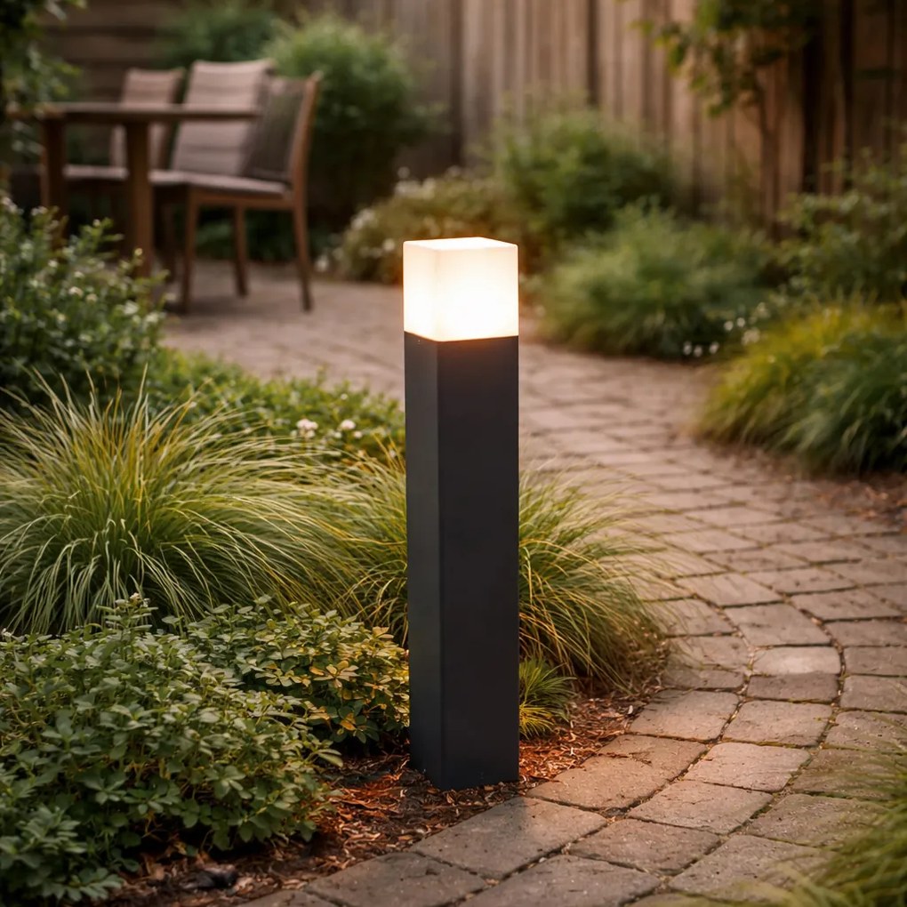 Стойка за външна лампа черна с млечно бял абажур 50 см - Denmark