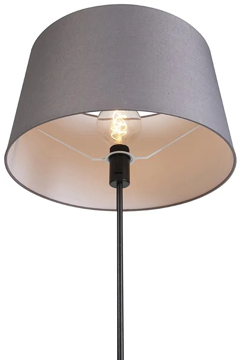 Подова лампа черна с тъмно сив ленен абажур 45 см - Parte