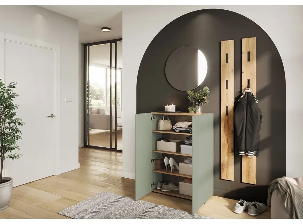 Светлозелена стойка за обувки от декор от дъб 74x105x33 cm Alviano – Germania