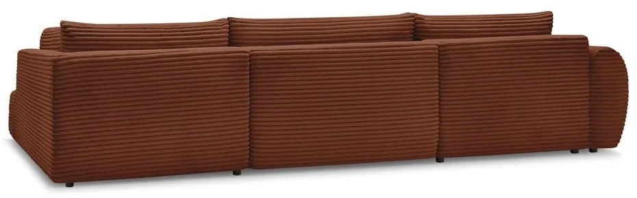 Сгъваем/с място за съхранение ъглов диван от рипсено кадифе в тухлен цвят (десен ъгъл/U форма) Lucien – Bobochic Paris