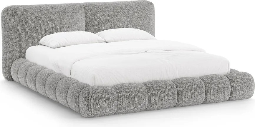 Сиво тапицирано двойно легло с място за съхранение и включена подматрачна рамка 180x200 cm Solange – Micadoni