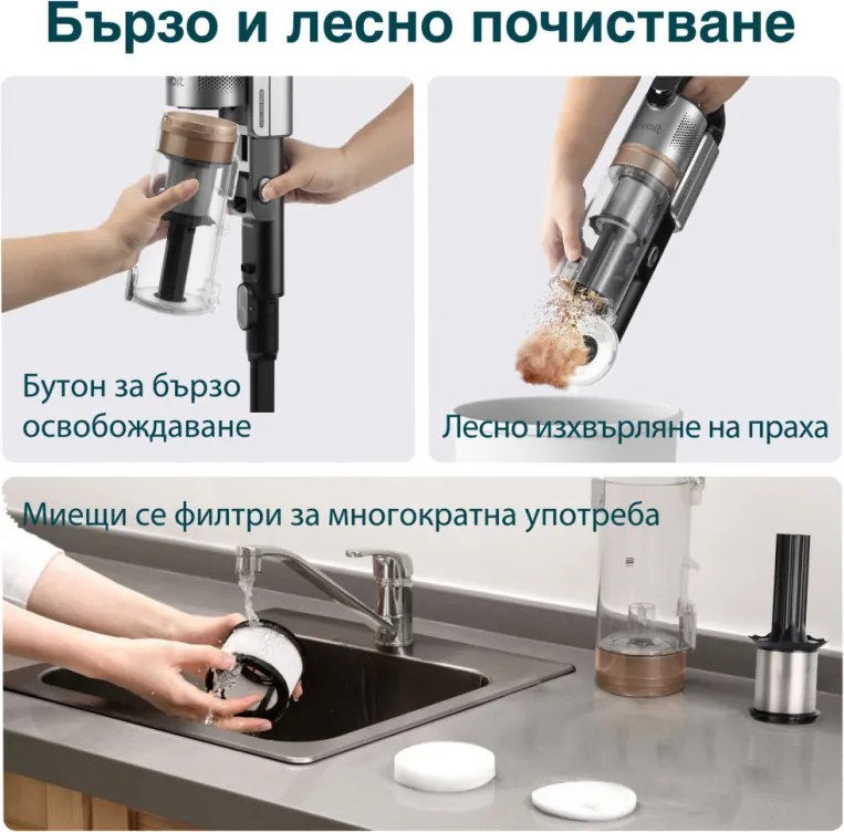 Вертикална прахосмукачка Levoit LVAC-300 LSV-V202PE-AEUR, 240W, 0.75l, Автономия до 60 мин, Турбо, Четка с LED, Черен/сив