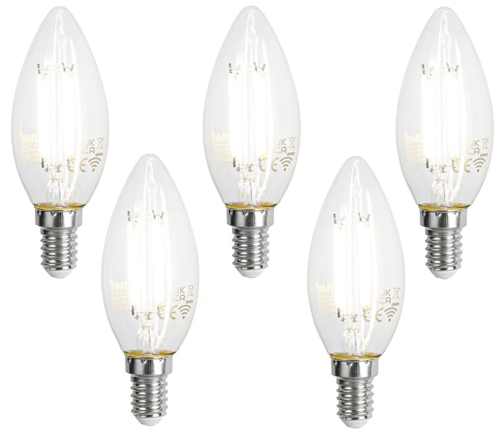 Комплект от 5 смарт E14 LED крушки C35 прозрачни 4.2W 470 lm 2700-6500K