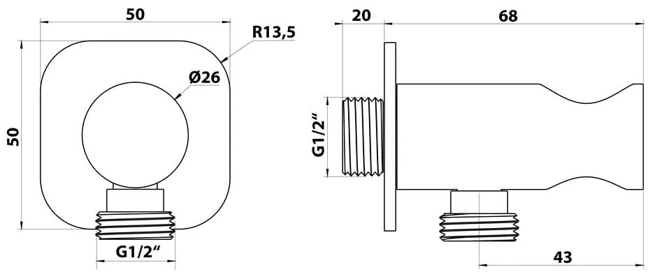 Матово черна месингова част за свързване към душ – Sapho