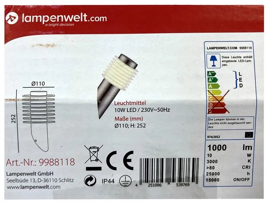 Lampenwelt - LED Екстериорен аплик LED/10W/230V IP44