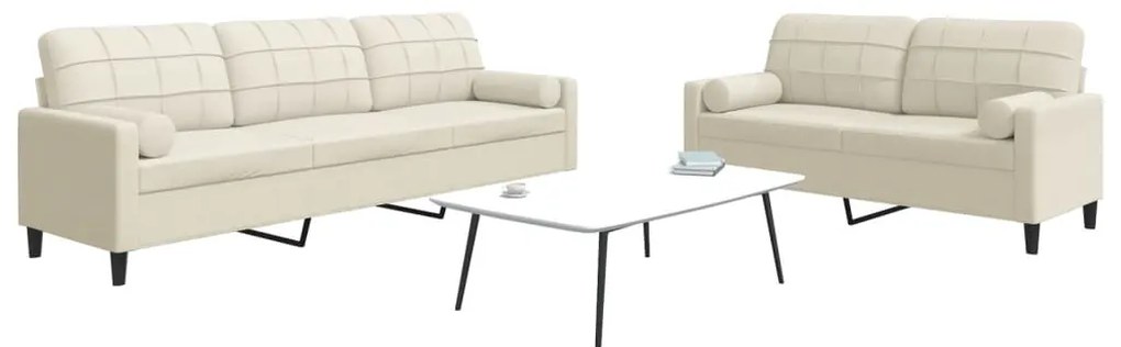 3278499 vidaXL Мека мебел от 2 части с възглавници и болстери кремав кадифе