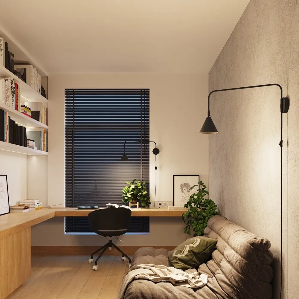 Черна стенна лампа за контакт Zylo – Sollux