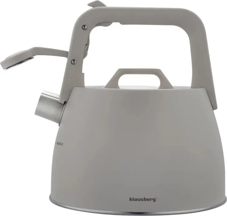 Свирещ чайник Klausberg KB 7916, 2.5 л, Топлоизолирана дръжка, Индукция, Сив
