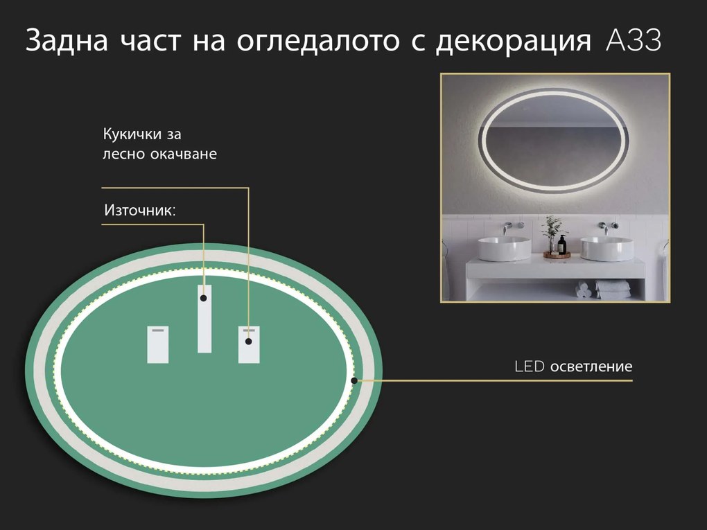 Овално огледало с LED подсветка A33