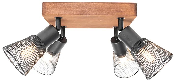 Индустриален прожектор черен с дърво 4-светлина - Kristina