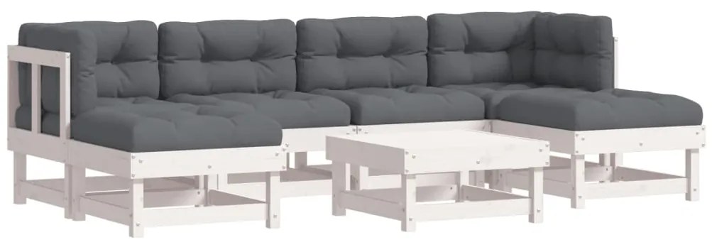 3185921 vidaXL Градински лаундж комплект 7 части с възглавници бял бор масив