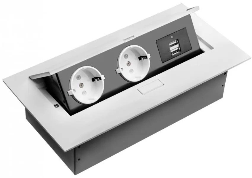GTV AE-PBU02GS-10 Pop-up контакт за вграждане, 2x Schuko, 2X USB, без кабел, бял