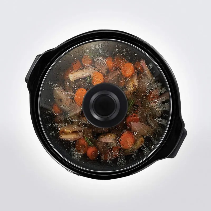Уред за бавно готвене Slow Cooker Russell Hobbs Compact Home 25570-56, 145W, 2 л, 3 темп. настройки, Керамичен съд, Без BPA и PFAS, Черен/инокс