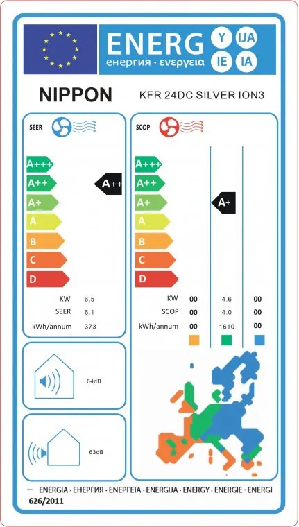 Инверторен климатик Nippon KFR 24DC SILVER ION 3, 24000 BTU, 44 м2, A++ / A+, R-32, Бял