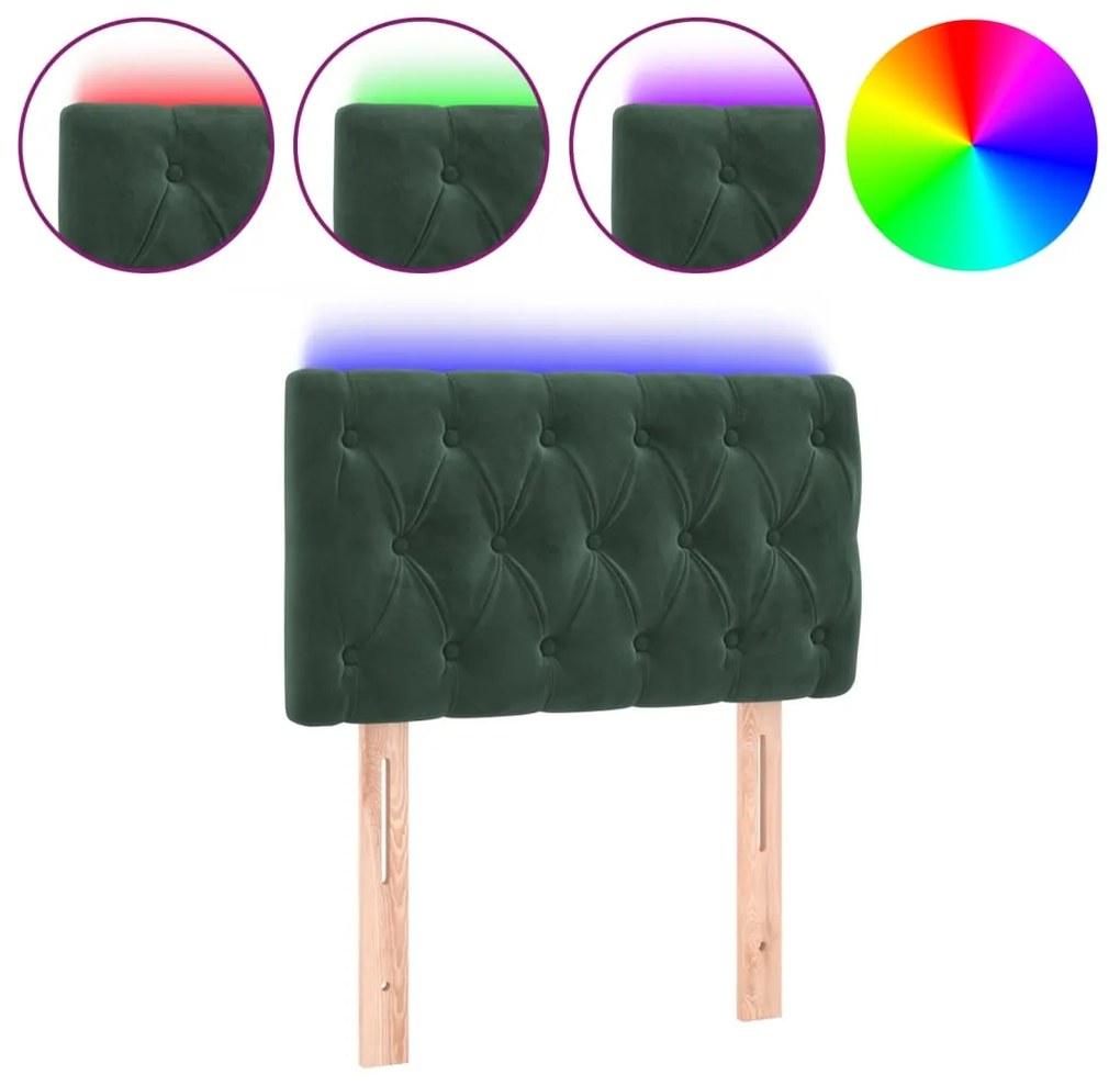 3121981 vidaXL LED Горна табла за легло, тъмнозелена, 80x7x78/88 см, кадифе