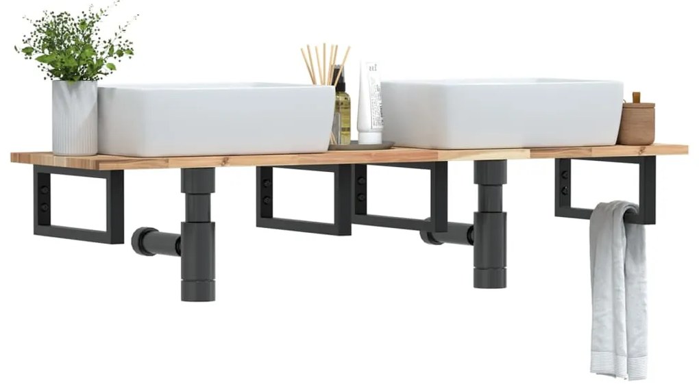 3302677 vidaXL Стенен рафт за мивка, стомана и масивно дърво акация