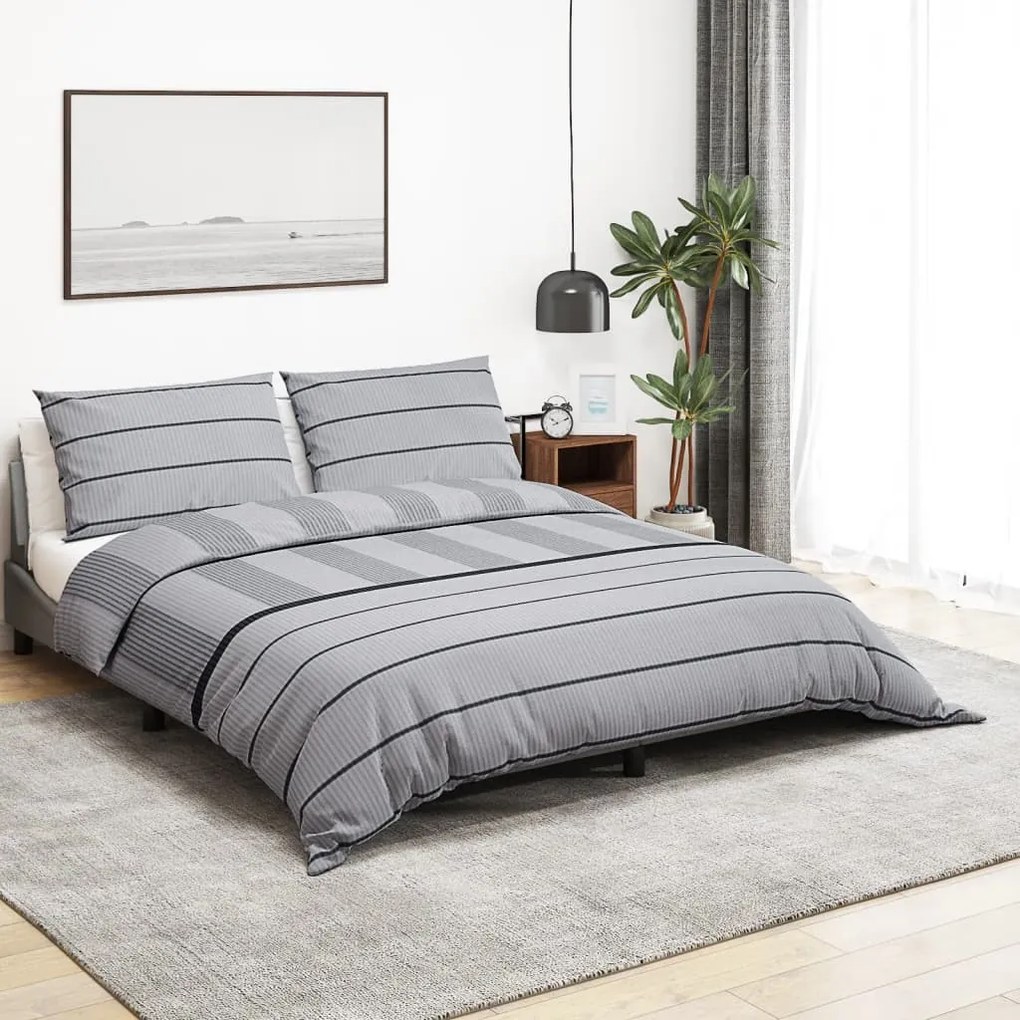136445 vidaXL Комплект спално бельо, cиво, 225x220 см, памук