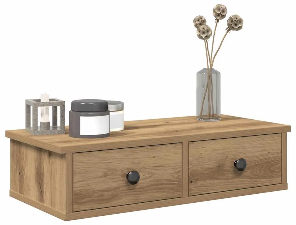 859949 vidaXL Стенен рафт с чекмеджета дъб артизан 60x28x15см инженерно дърво