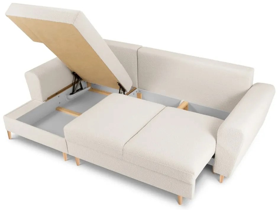 Бежов разтегателен ъглов диван с място за съхранение от прежда с примки от букле (ляв ъгъл) Kyoto – Cosmopolitan Design