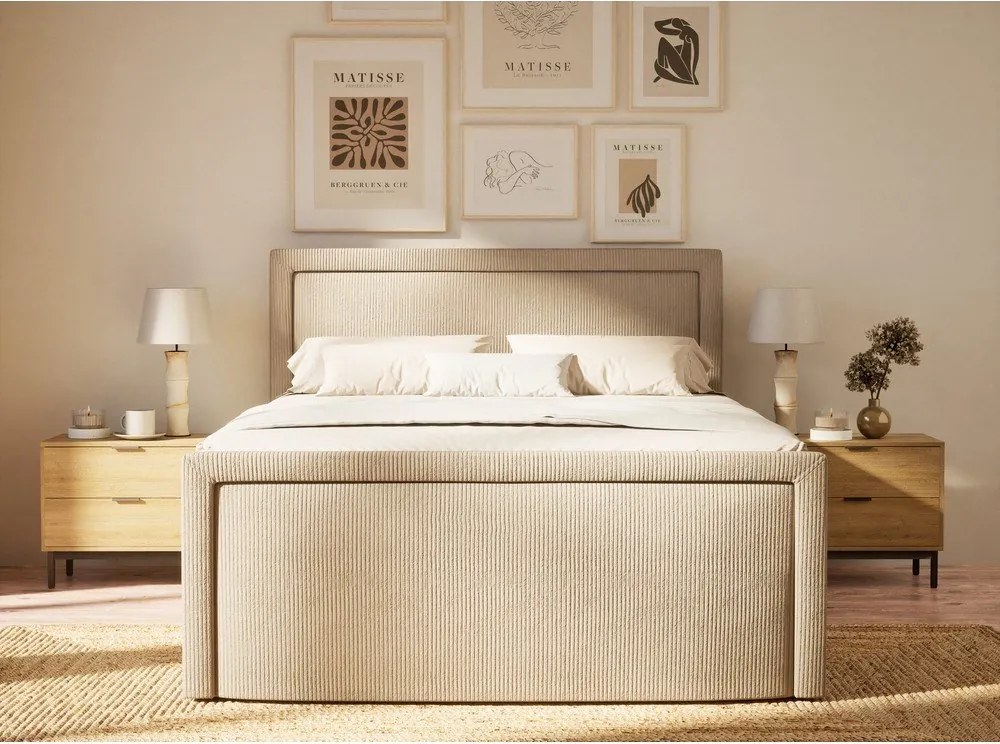 Бежово боксспринг легло 160x200 cm с място за съхранение Fresco – Maison de Rêve