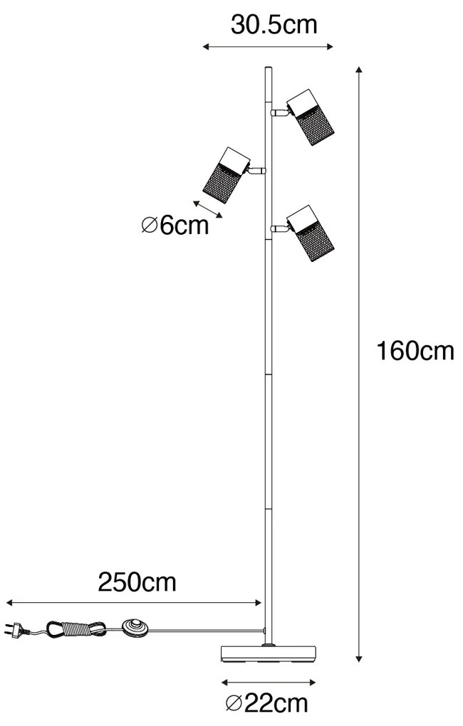 Индустриална подова лампа черна 3-светлина - Jim